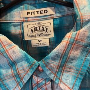 Ariat Women's Blue and Orange Plaid Button Down Shirt